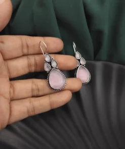 Glamaya Semi Precious Stones Hook Earring Pink 2 GLAM-ER-ST-22-697688-43-5