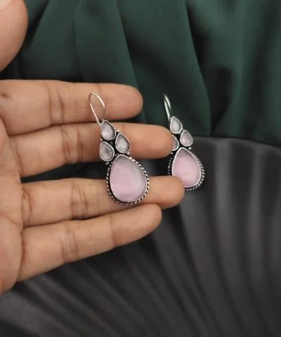 Glamaya Semi Precious Stones Hook Earring Pink 2 GLAM-ER-ST-22-697688-43-5