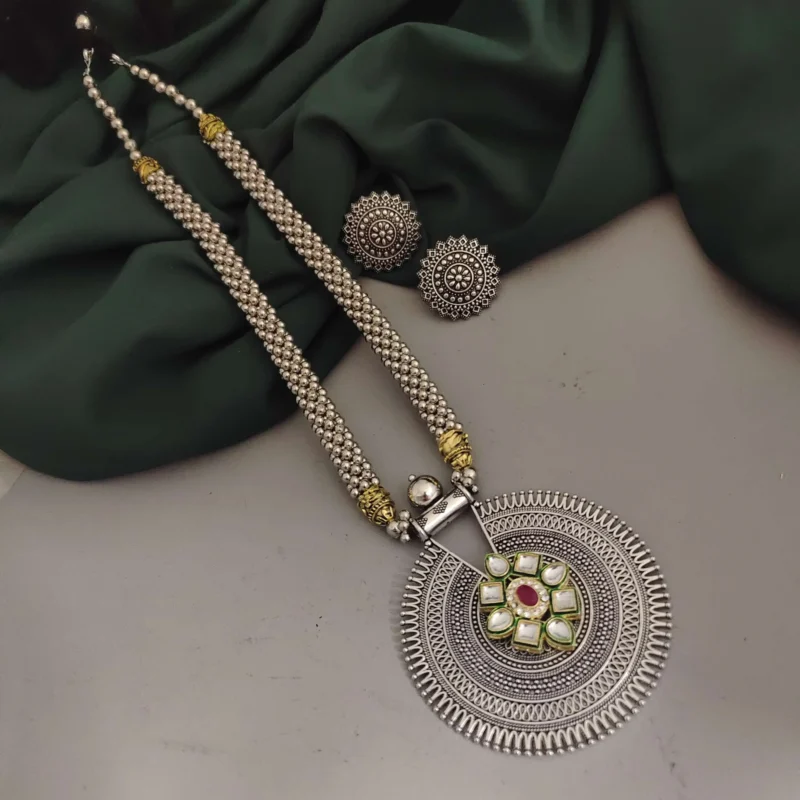 Glamaya Oxidised Fusion Long Ghungroo Necklace Earrings Set 1 GLAM-CN-OX-50-249186-70-3