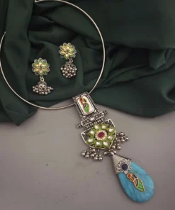 Glamaya Oxidised Fusion Hasli Necklace Earrings Set 8 GLAM-CN-OX-22F9-855198-30-7 Glamaya Oxidised Fusion Hasli Necklace Earrings Set 8 GLAM-CN-OX-22F9-855198-30-7