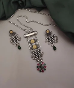 Glamaya Aarohi Oxidised Two Tone Long Chain Necklace Set 3 GLAM-CN-TT-60-594353-105-2