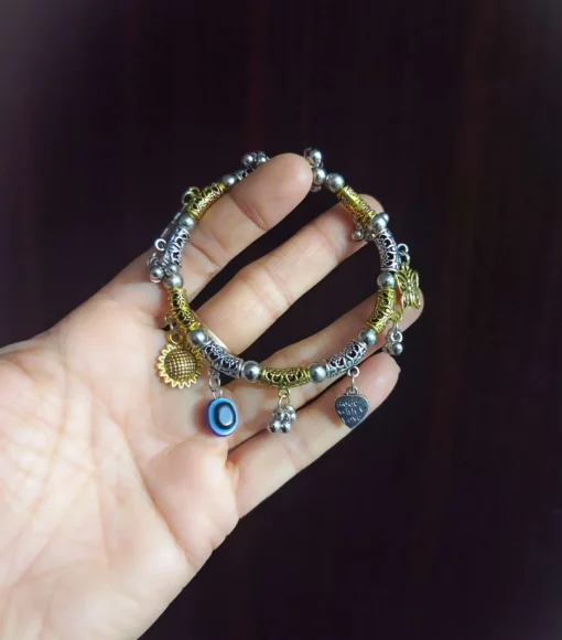 Glamaya Oxidised Two Tone Evil Eye Adjustable Bracelet 1 GLAM-BB-TT-9-832824-15-5