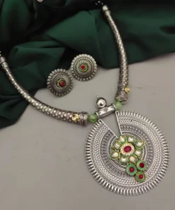 Glamaya Vaani German Silver Tribal Hasli Necklace Earring Set 1 GLAM-CN-OX-24F9-455524-32-10