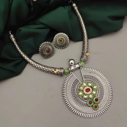 Glamaya Vaani German Silver Tribal Hasli Necklace Earring Set 1 GLAM-CN-OX-24F9-455524-32-10
