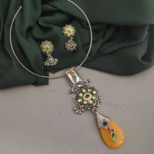 Glamaya Oxidised Fusion Hasli Necklace Earrings Set 6 GLAM-CN-OX-22F9-855198-30-7 Glamaya Oxidised Fusion Hasli Necklace Earrings Set 6 GLAM-CN-OX-22F9-855198-30-7