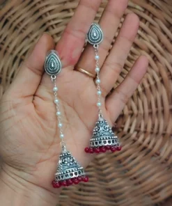 Glamaya Oxidised Pearl Chain Jhumka Earrings 3 GLAM-ER-PE-16F7-548756-25-3