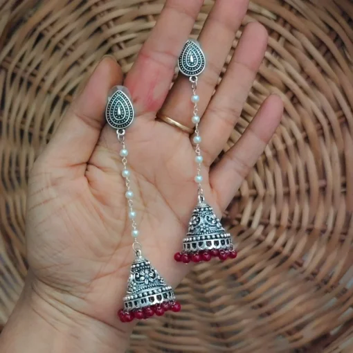 Glamaya Oxidised Pearl Chain Jhumka Earrings 3 GLAM-ER-PE-16F7-548756-25-3 Glamaya Oxidised Pearl Chain Jhumka Earrings 3 GLAM-ER-PE-16F7-548756-25-3