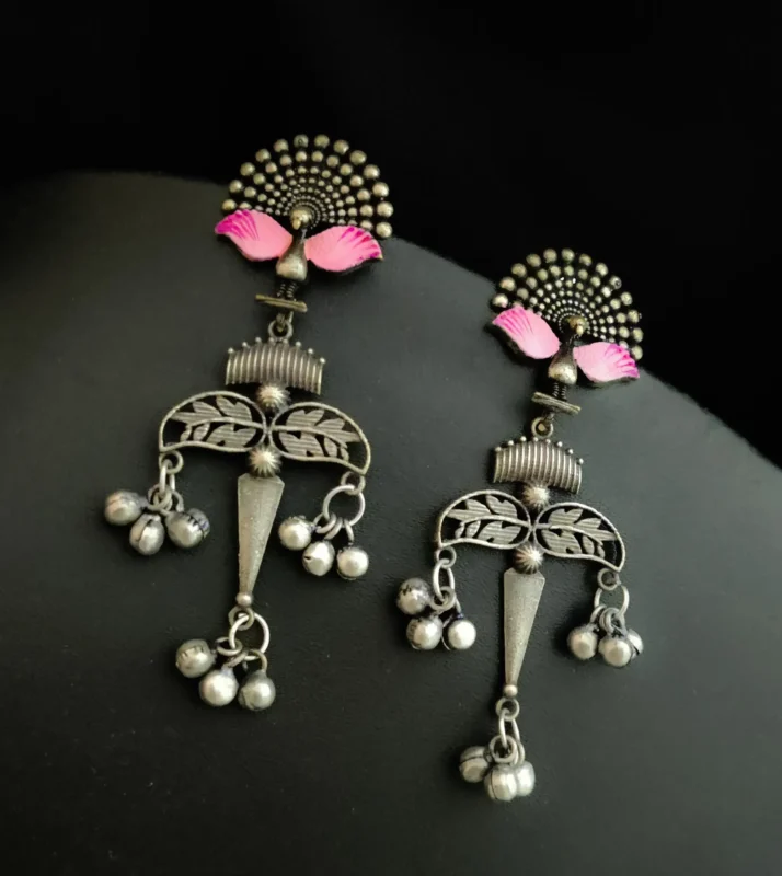 Glamaya Silver Lookalike Lightweight Peacock Stud Earrings Pink 1 GLAM-ER-OX-65-491198-99-2
