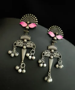 Glamaya Silver Lookalike Lightweight Peacock Stud Earrings Pink 1 GLAM-ER-OX-65-491198-99-2