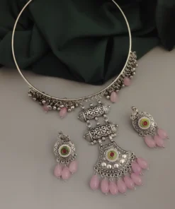 Glamaya Oxidised Glass Beads Hasli Necklace Earring Set 4 GLAM-CN-BE-30-552678-42-5