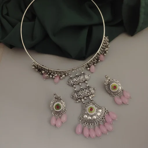 Glamaya Oxidised Glass Beads Hasli Necklace Earring Set 4 GLAM-CN-BE-30-552678-42-5 Glamaya Oxidised Glass Beads Hasli Necklace Earring Set 4 GLAM-CN-BE-30-552678-42-5