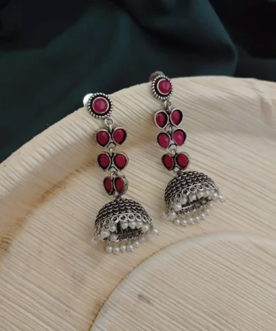 Glamaya Ruhi Handcrafted Deep Red Jhumki Earring 1 GLAM-ER-OX-41F7-477192-50-3