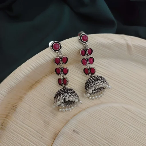 Glamaya Ruhi Handcrafted Deep Red Jhumki Earring 1 GLAM-ER-OX-41F7-477192-50-3