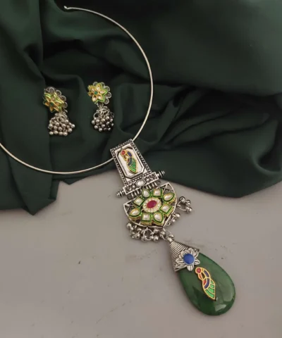 Glamaya Oxidised Fusion Hasli Necklace Earrings Set 2 GLAM-CN-OX-22F9-855198-30-7