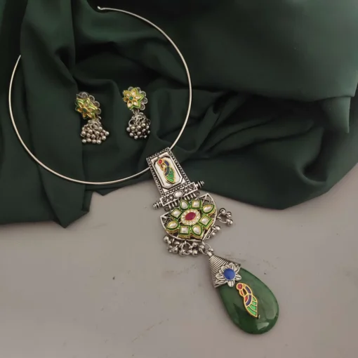 Glamaya Oxidised Fusion Hasli Necklace Earrings Set 2 GLAM-CN-OX-22F9-855198-30-7 Glamaya Oxidised Fusion Hasli Necklace Earrings Set 2 GLAM-CN-OX-22F9-855198-30-7