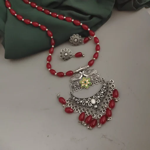 Glamaya Oxidsed Glass Beads Long Necklace Earrings Set 5 GLAM-CN-BE-75-675239-105-2 Glamaya Oxidsed Glass Beads Long Necklace Earrings Set 5 GLAM-CN-BE-75-675239-105-2