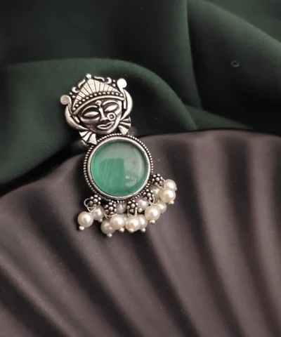 Glamaya Oxidised Durga Monalisa Stone Adjustable Ring 1 GLAM-RI-ST-12-370533-19-5