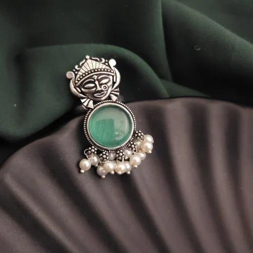 Glamaya Oxidised Durga Monalisa Stone Adjustable Ring 1 GLAM-RI-ST-12-370533-19-5
