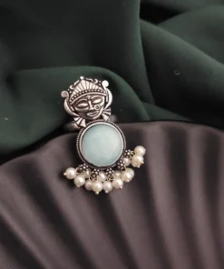 Glamaya Oxidised Durga Monalisa Stone Adjustable Ring 3 GLAM-RI-ST-12-370533-19-5