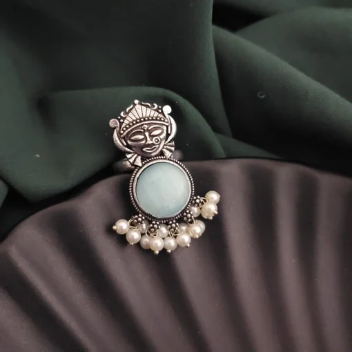 Glamaya Oxidised Durga Monalisa Stone Adjustable Ring 3 GLAM-RI-ST-12-370533-19-5 Glamaya Oxidised Durga Monalisa Stone Adjustable Ring 3 GLAM-RI-ST-12-370533-19-5
