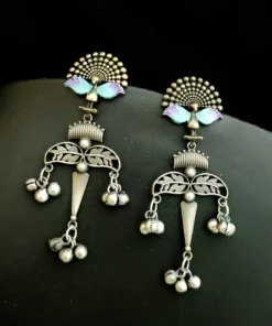 Glamaya Silver Lookalike Lightweight Peacock Stud Earrings Sky 1 GLAM-ER-OX-65-232834-99-2