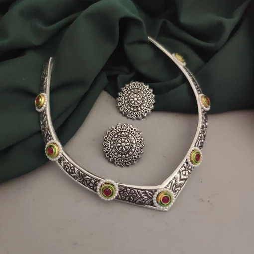 Glamaya Oxidised Fusion Hasli Necklace Earrings Set 1 GLAM-CN-OX-80-330972-110-2