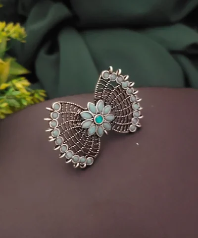 Glamaya Oxidised Semi Precious Stone Bow Adjustable Rings Sky 1 GLAM-RI-ST-17F5-753634-30-4