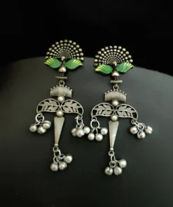Glamaya Silver Lookalike Lightweight Peacock Stud Earrings Green 1 GLAM-ER-OX-43F3-235076-66-3