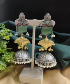 Glamaya Shanaya Silver Replica Two Tone Jhumka Earring 5 GLAM-ER-TT-80-332500-110-5 Glamaya Shanaya Silver Replica Two Tone Jhumka Earring 5 GLAM-ER-TT-80-332500-110-5
