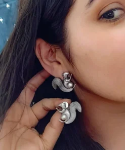 Glamaya Silver Replica Squirrel Stud Earring 3 GLAM-ER-OX-30-467263-35-4