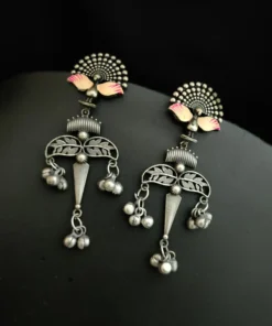 Glamaya Silver Lookalike Lightweight Peacock Stud Earrings Peach 1 GLAM-ER-OX-65-129891-99-2