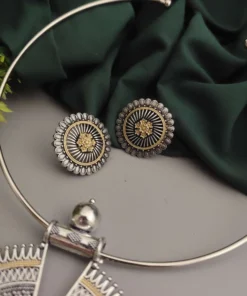 Glamaya Aashvi Oxidised Two Tone Hasli Necklace Earring Set 3 GLAM-CN-TT-53F3-130293-80-3