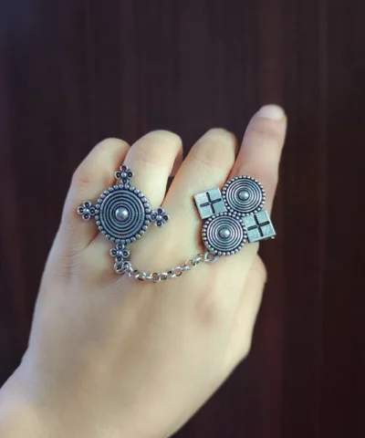 Glamaya Oxidised Chain Finger Ring 1 GLAM-RI-OX-14-972241-25-5