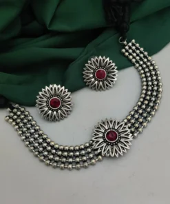 Glamaya Oxidised Silver Plated Brass Necklace Earrings Set 1 GLAM-CN-BR-19-278172-30-10