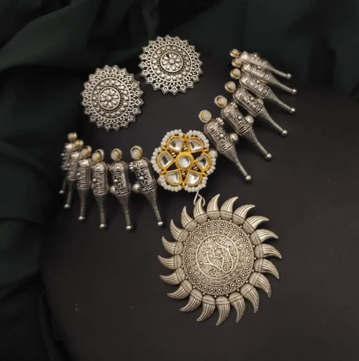 Glamaya Oxidised Tribal Choker Necklace Earrings Set 1 GLAM-CN-OX-23F3-123053-35-6