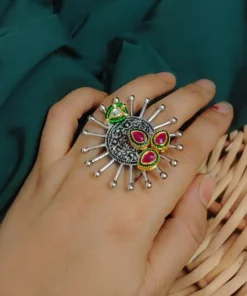 Glamaya Oxidised Sun Adjustable Ring 2 GLAM-RI-OX-40-798601-55-3