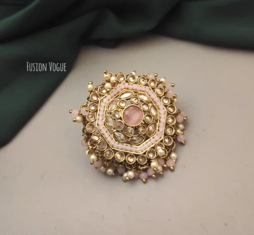 Glamaya Rajwada Pink Jumbo Adjustable Ring 1 GLAM-RI-CZ-23-484155-35-10