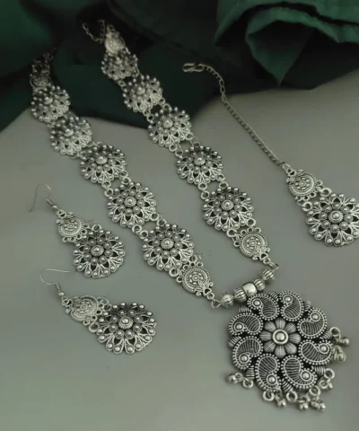 Glamaya Oxidised Necklace Earrings Mangtika Combo Set 1 GLAM-CN-OX-26-746060-42-5