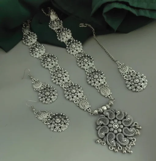 Glamaya Oxidised Necklace Earrings Mangtika Combo Set 1 GLAM-CN-OX-26-746060-42-5