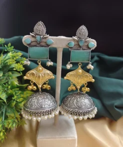 Glamaya Shanaya Silver Replica Two Tone Jhumka Earring 12 GLAM-ER-TT-80-332500-110-5 Glamaya Shanaya Silver Replica Two Tone Jhumka Earring 12 GLAM-ER-TT-80-332500-110-5