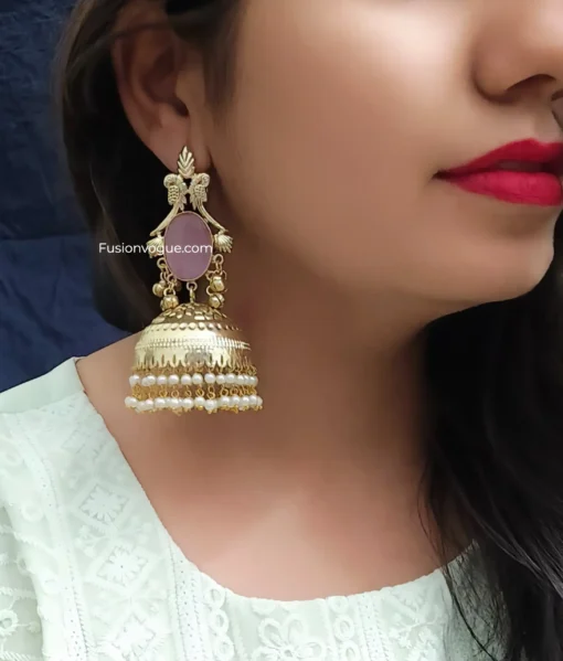 Glamaya Raha Golden Light Weight Jhumka 1 GLAM-ER-MF-90-530431-123-5