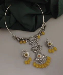 Glamaya Oxidised Glass Beads Hasli Necklace Earring Set 6 GLAM-CN-BE-30-552678-42-5 Glamaya Oxidised Glass Beads Hasli Necklace Earring Set 6 GLAM-CN-BE-30-552678-42-5