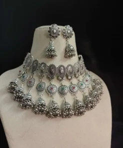 Glamaya Megha Choker Necklace Earring Set 2 GLAM-CN-OX-30-021549-57-5
