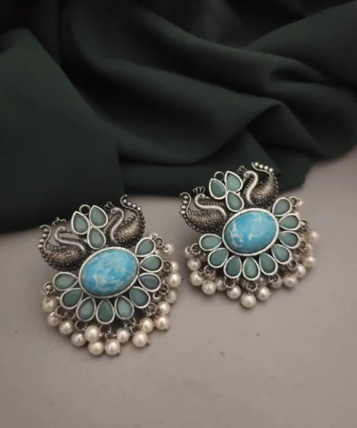 Glamaya Silver Lookalike Semi Precious Stone Peacock Stud Earring 05 1 GLAM-ER-ST-50-340737-95-3