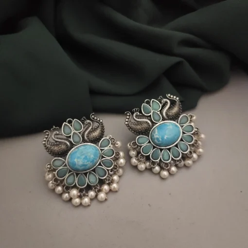 Glamaya Silver Lookalike Semi Precious Stone Peacock Stud Earring 05 1 GLAM-ER-ST-50-340737-95-3
