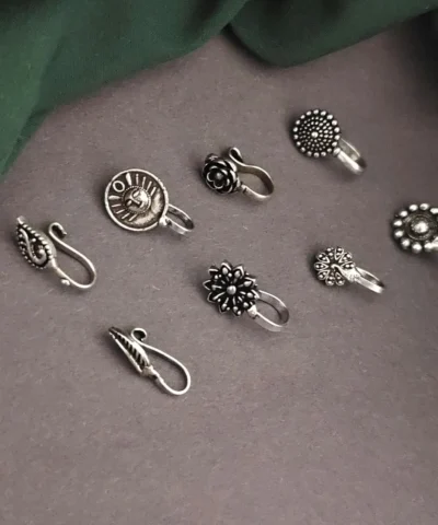 Glamaya Oxidised Clip On Nosepin Pack Of 8 1 GLAM-NP-OX-5-594449-12-8