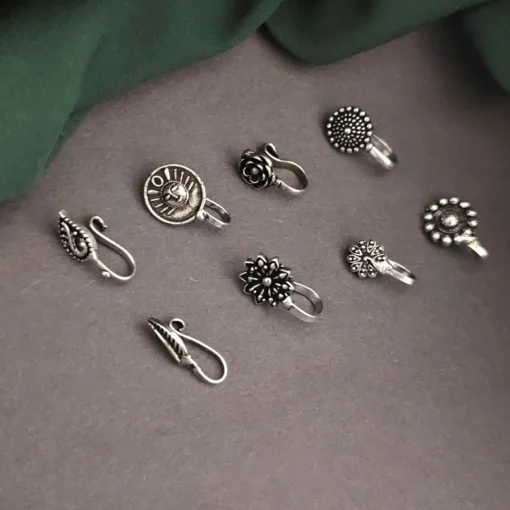 Glamaya Oxidised Clip On Nosepin Pack Of 8 1 GLAM-NP-OX-5-594449-12-8