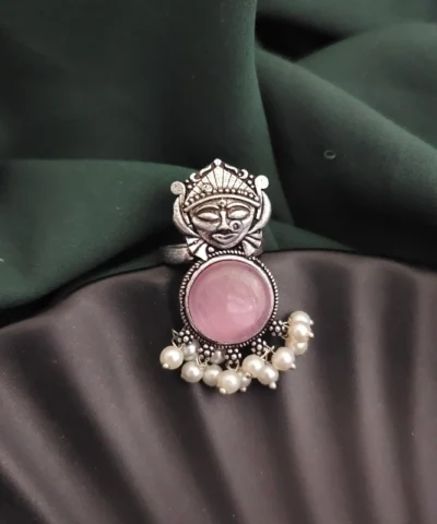 Glamaya Oxidised Durga Monalisa Stone Adjustable Ring 1 GLAM-RI-ST-12-012633-19-5