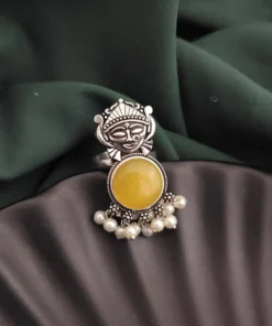 Glamaya Oxidised Durga Monalisa Stone Adjustable Ring 4 GLAM-RI-ST-12-370533-19-5