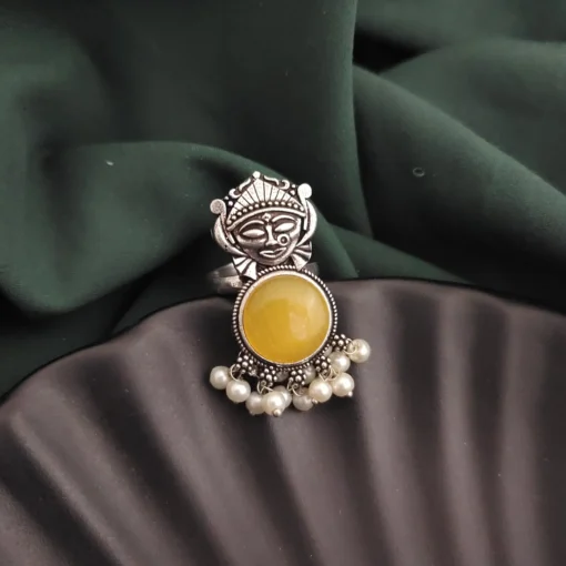Glamaya Oxidised Durga Monalisa Stone Adjustable Ring 4 GLAM-RI-ST-12-370533-19-5 Glamaya Oxidised Durga Monalisa Stone Adjustable Ring 4 GLAM-RI-ST-12-370533-19-5